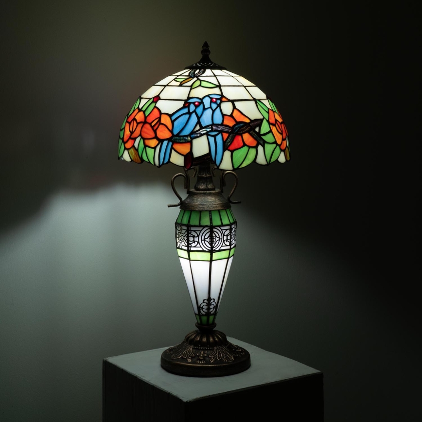 Brilagi - Tiffany-stiilis vitraažist laualamp JUNGLE 1xE27/60W/230V + 1xE14/40W