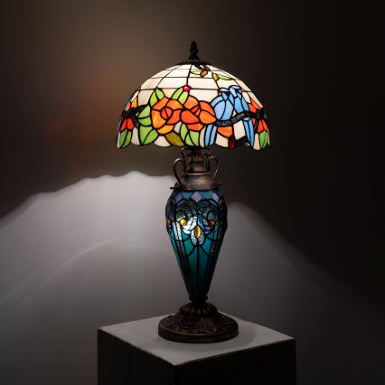 Brilagi - Tiffany vitraažiga laualamp JUNGLE 1xE27/60W/230V + 1xE14/40W