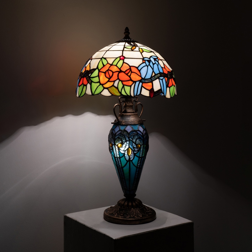 Brilagi - Tiffany vitraažiga laualamp JUNGLE 1xE27/60W/230V + 1xE14/40W
