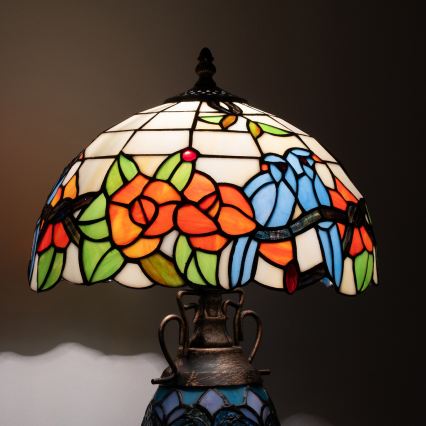 Brilagi - Tiffany vitraažiga laualamp JUNGLE 1xE27/60W/230V + 1xE14/40W