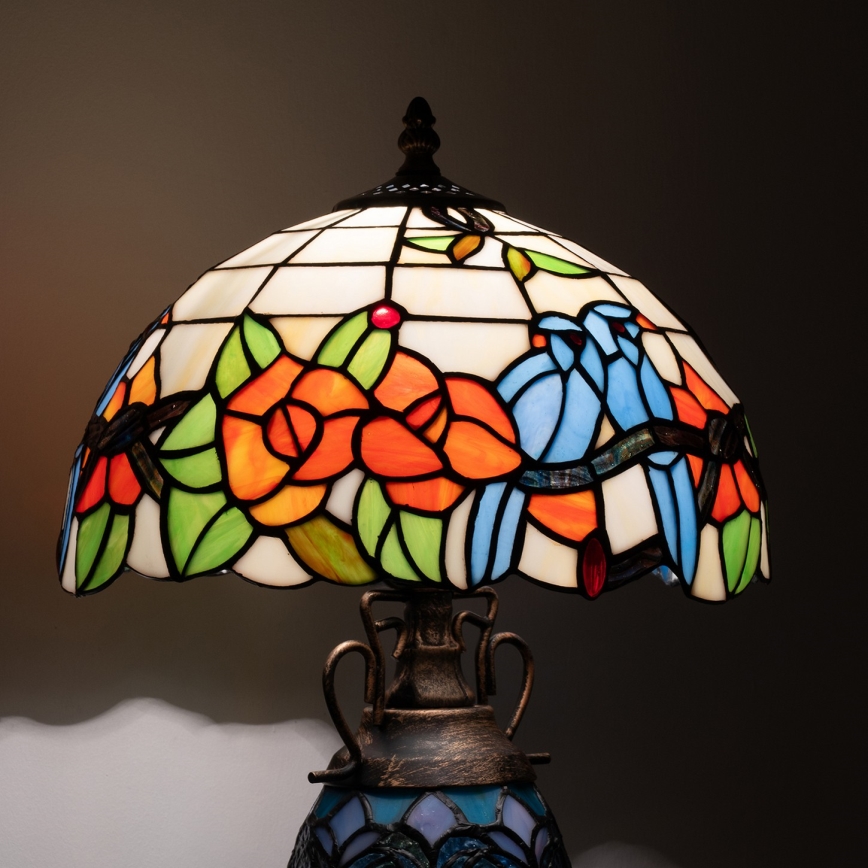 Brilagi - Tiffany vitraažiga laualamp JUNGLE 1xE27/60W/230V + 1xE14/40W