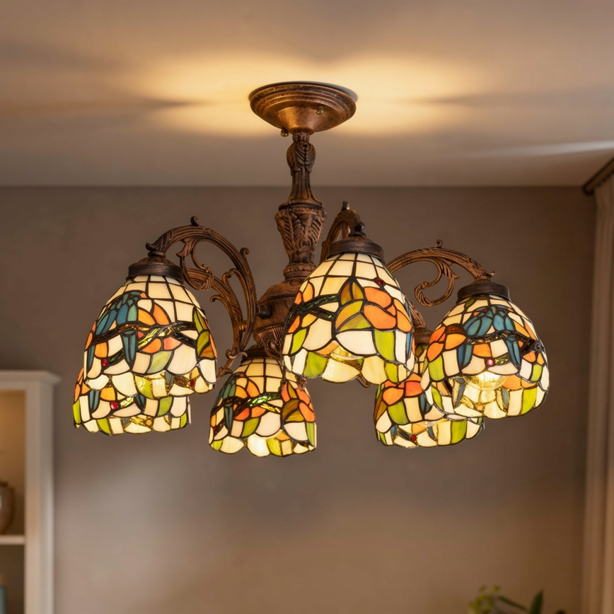 Brilagi - Tiffany-vitraažiga pinnapealne lühter JUNGLE 6xE27/60W/230V läbimõõt 60 cm
