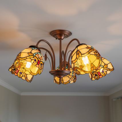 Brilagi - Tiffany-vitraažiga pinnapealne lühter MIRABELLA 5xE27/60W/230V Ø 60 cm