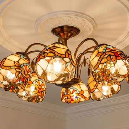 Brilagi - Tiffany-vitraažiga pinnapealne lühter MIRABELLA 8xE27/60W/230V läbimõõt 68 cm