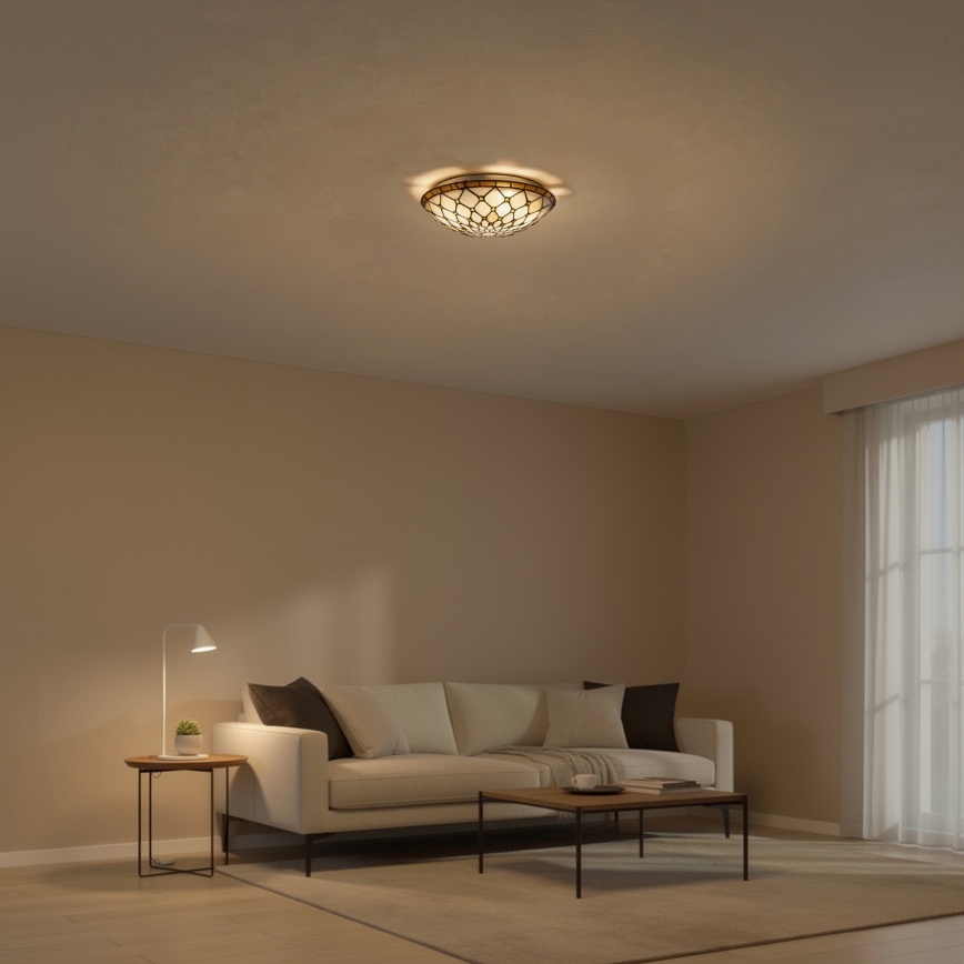 Brilagi - Tiffany vitraažist laelamp IVORY 2xE27/60W/230V, läbimõõt 40 cm