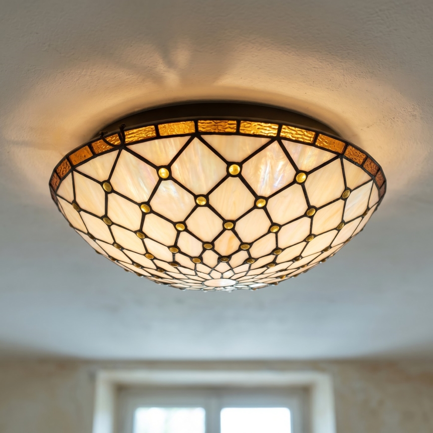 Brilagi - Tiffany vitraažist laelamp IVORY 2xE27/60W/230V, läbimõõt 40 cm