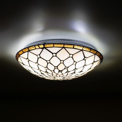 Brilagi - Tiffany vitraažist laelamp IVORY 2xE27/60W/230V, läbimõõt 40 cm