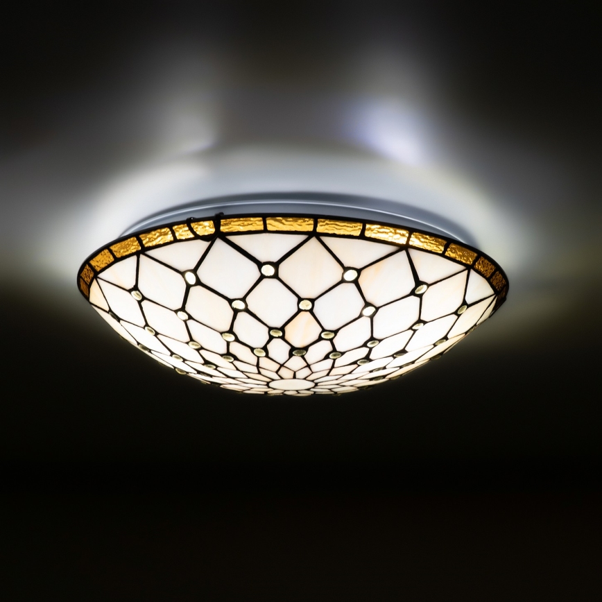 Brilagi - Tiffany vitraažist laelamp IVORY 2xE27/60W/230V, läbimõõt 40 cm