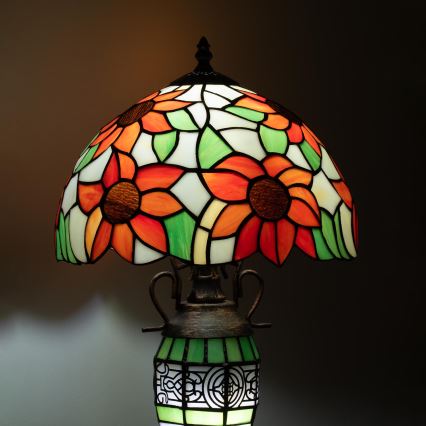 Brilagi - Tiffany vitraažist laualamp SUNFLOWER 1xE27/60W/230V + 1xE14/40W
