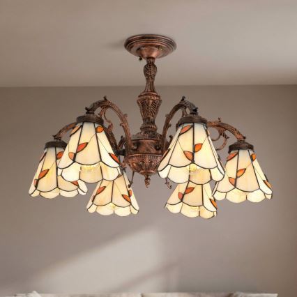 Brilagi - Tiffany vitraažist pinnale kinnitatav lühter FOLIA 6xE27/60W/230V pr. 60 cm