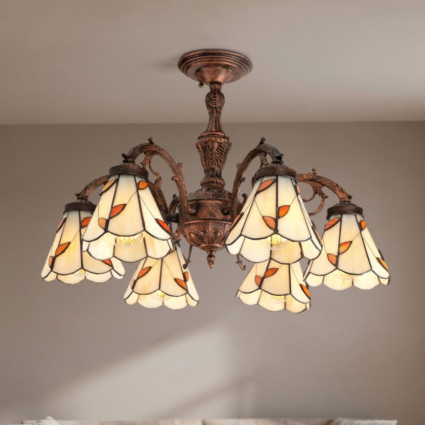 Brilagi - Tiffany vitraažist pinnale kinnitatav lühter FOLIA 6xE27/60W/230V pr. 60 cm