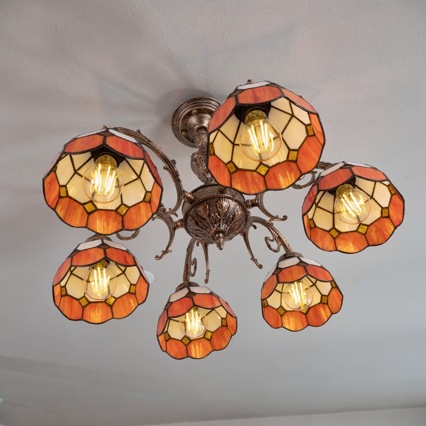 Brilagi - Tiffany-vitraažist pinnapealne laelamp SIENNA 6xE27/60W/230V läbimõõt 60 cm
