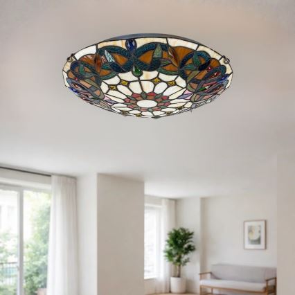Brilagi - Tiffany-vitraažlaelamp LUISA 2xE27/60W/230V läbimõõt 40 cm
