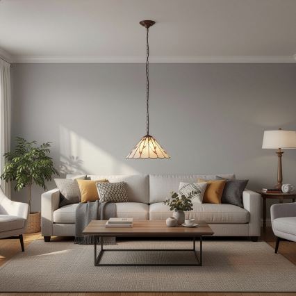 Brilagi - Tiffany-vitraažlühter ketiga FOLIA 1xE27/60W/230V, läbimõõt 40 cm