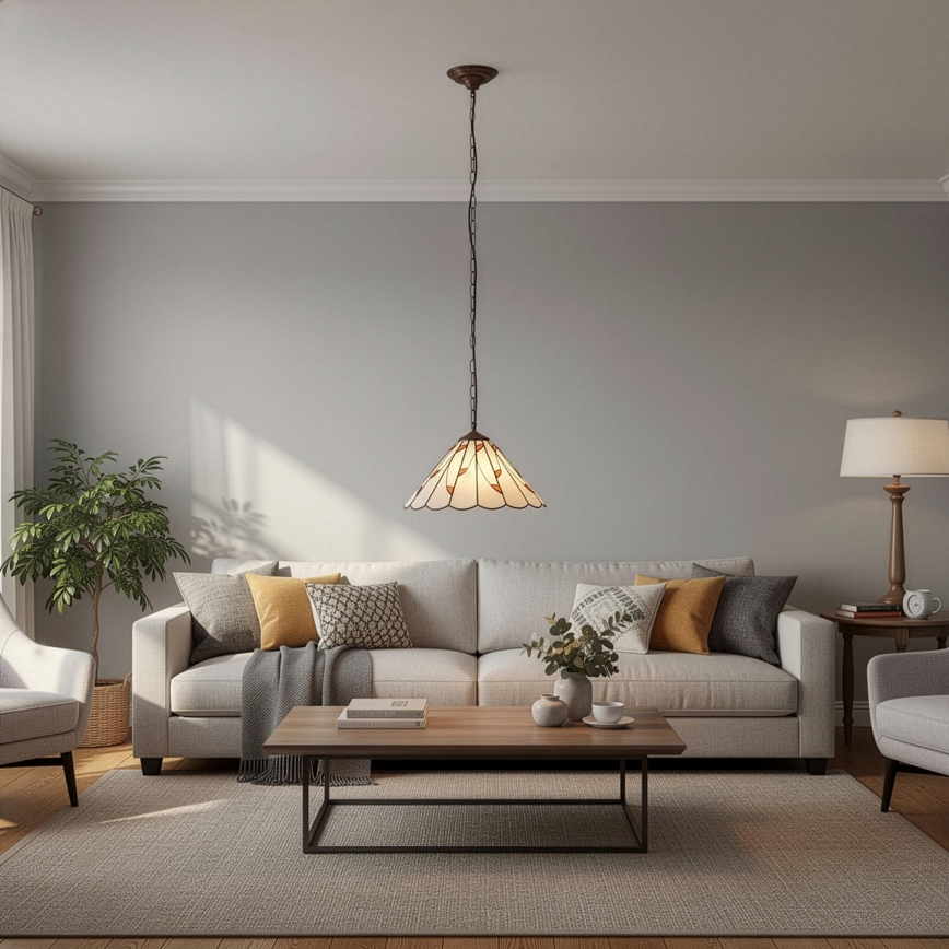 Brilagi - Tiffany-vitraažlühter ketiga FOLIA 1xE27/60W/230V, läbimõõt 40 cm