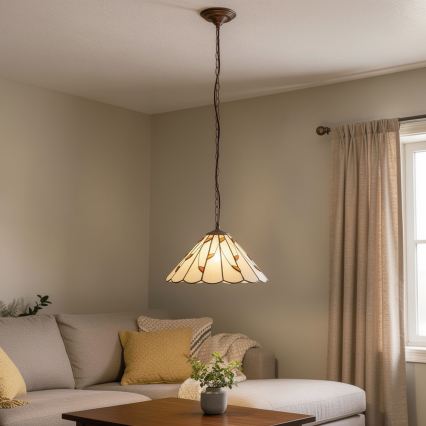 Brilagi - Tiffany-vitraažlühter ketiga FOLIA 1xE27/60W/230V, läbimõõt 40 cm