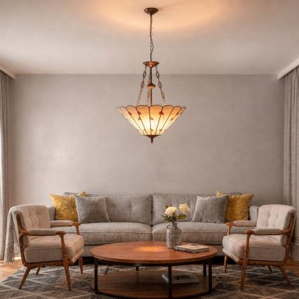 Brilagi - Tiffany-vitraažlühter ketiga FOLIA 3xE27/60W/230V läbimõõt 50 cm
