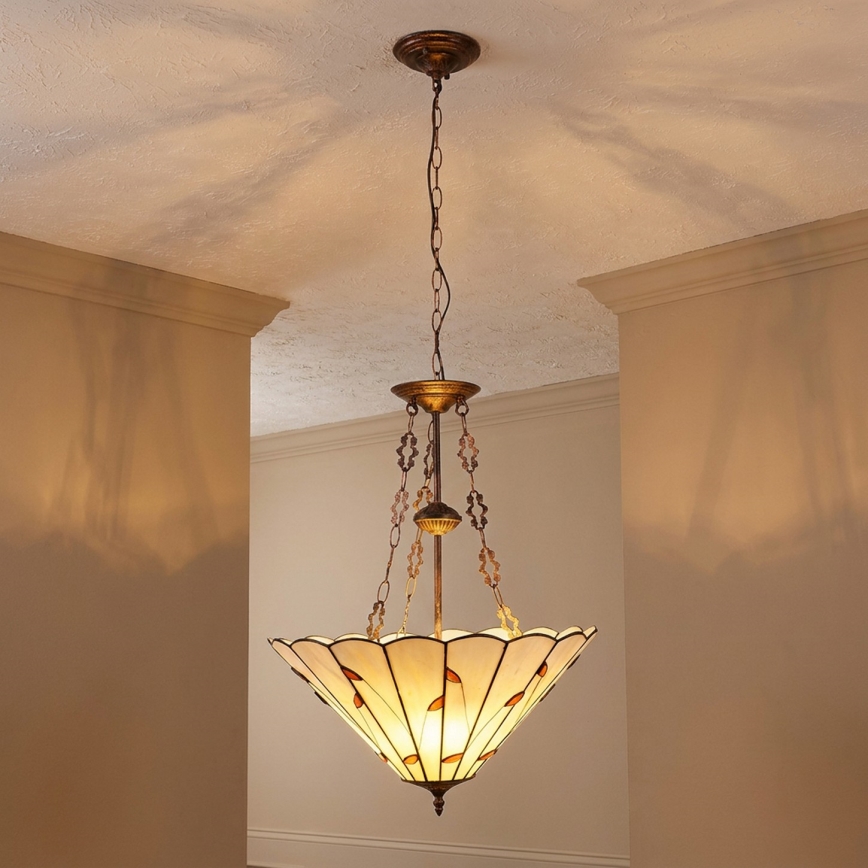 Brilagi - Tiffany-vitraažlühter ketiga FOLIA 3xE27/60W/230V läbimõõt 50 cm