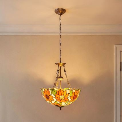 Brilagi - Tiffany vitraažlühter ketiga SUNFLOWER 3xE27/60W/230V läbimõõt 50 cm