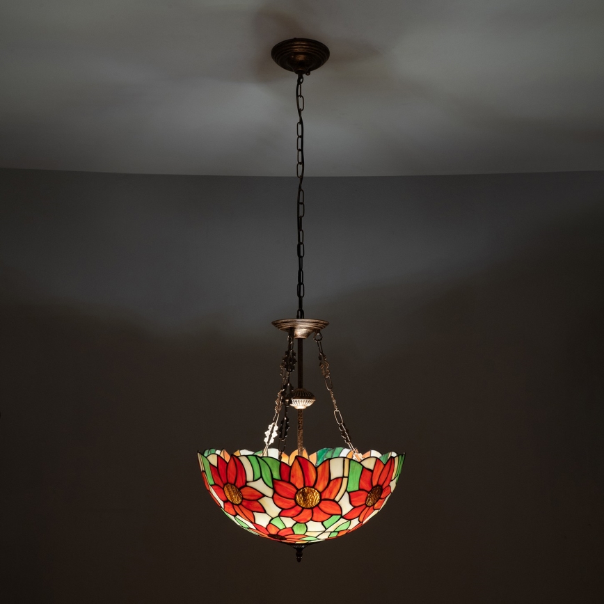 Brilagi - Tiffany vitraažlühter ketiga SUNFLOWER 3xE27/60W/230V läbimõõt 50 cm