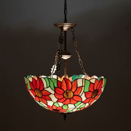 Brilagi - Tiffany vitraažlühter ketiga SUNFLOWER 3xE27/60W/230V läbimõõt 50 cm