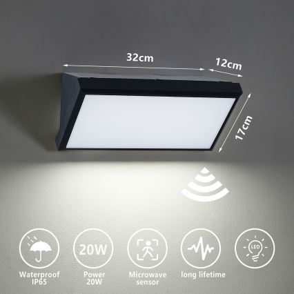 Brilagi - LED välisseinavalgusti liikumisanduriga TRIANGLE LED/20W/230V must IP65