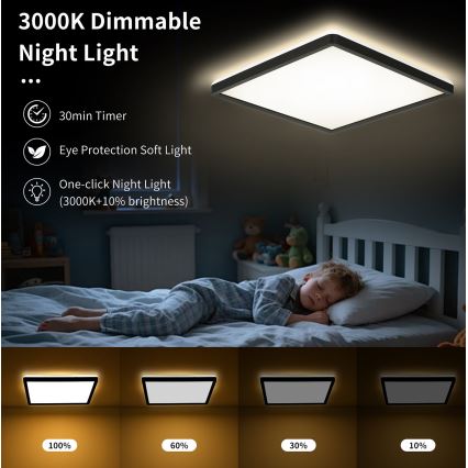 Brilagi - LED reguleeritav laevalgusti ULTRA SLIM LED/18W/230V 2700-6500K 30x30 cm must + kaugjuhtimispult