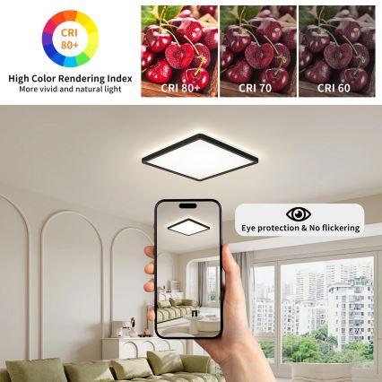 Brilagi - LED reguleeritav laevalgusti ULTRA SLIM LED/18W/230V 2700-6500K 30x30 cm must + kaugjuhtimispult