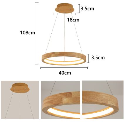Brilagi - UMEA WOOD LED-ripplühter kaablil LED/30W/230V Ø 40 cm puit