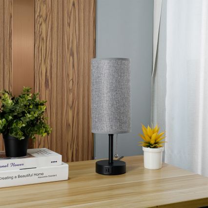 Brilagi - USB-pordiga laualamp TABLON 1xE27/25W/230V must/hall