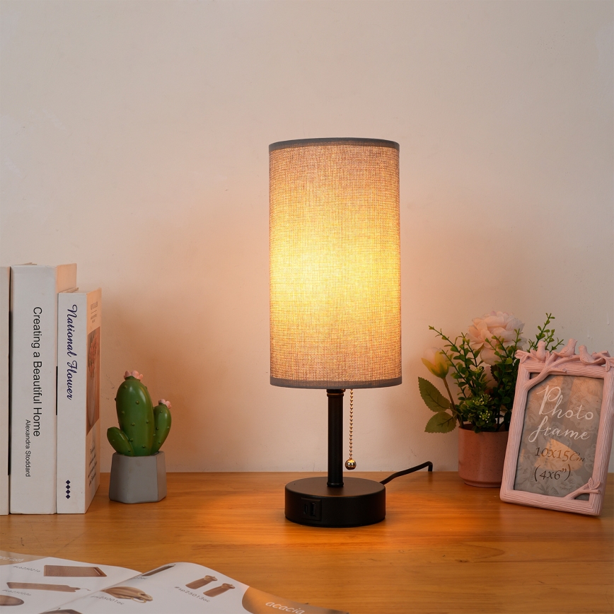 Brilagi - USB-pordiga laualamp TABLON 1xE27/25W/230V must/hall