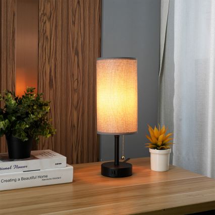 Brilagi - USB-pordiga laualamp TABLON 1xE27/25W/230V must/hall