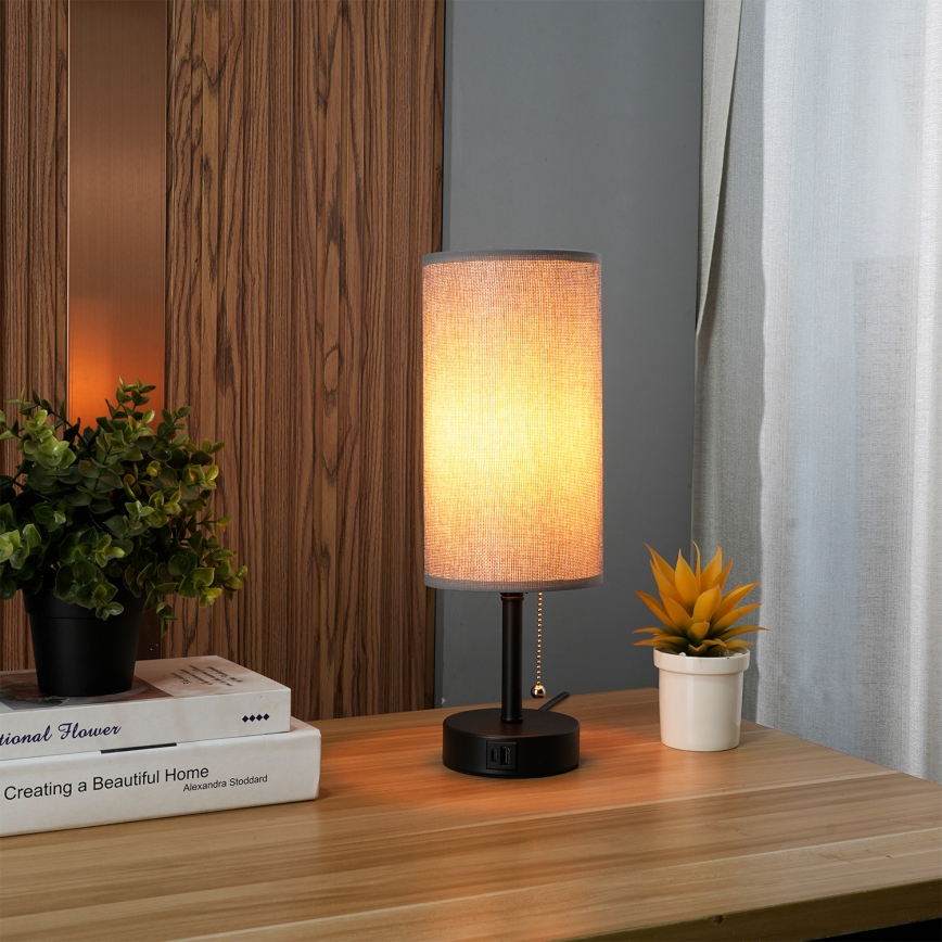 Brilagi - USB-pordiga laualamp TABLON 1xE27/25W/230V must/hall