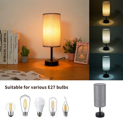 Brilagi - USB-pordiga laualamp TABLON 1xE27/25W/230V must/hall