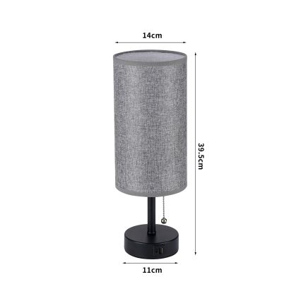 Brilagi - USB-pordiga laualamp TABLON 1xE27/25W/230V must/hall