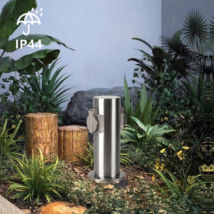 Brilagi - Väli pistikupesadega torn PILLAR 2Z SCHUKO 230V IP44 matt kroom