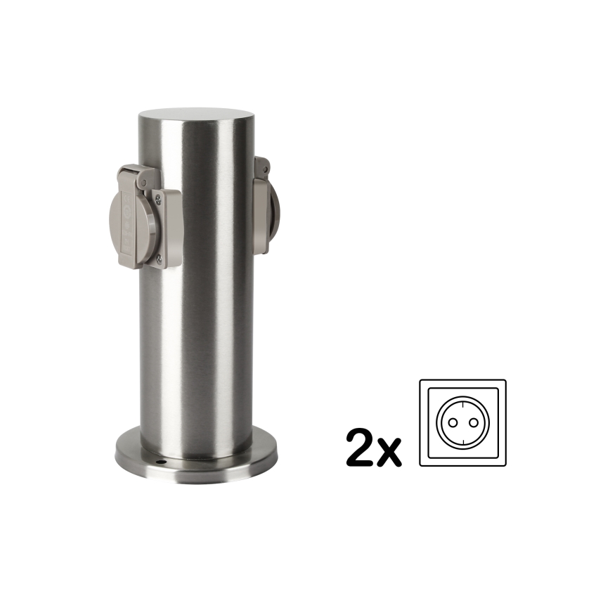 Brilagi - Väli pistikupesadega torn PILLAR 2Z SCHUKO 230V IP44 matt kroom