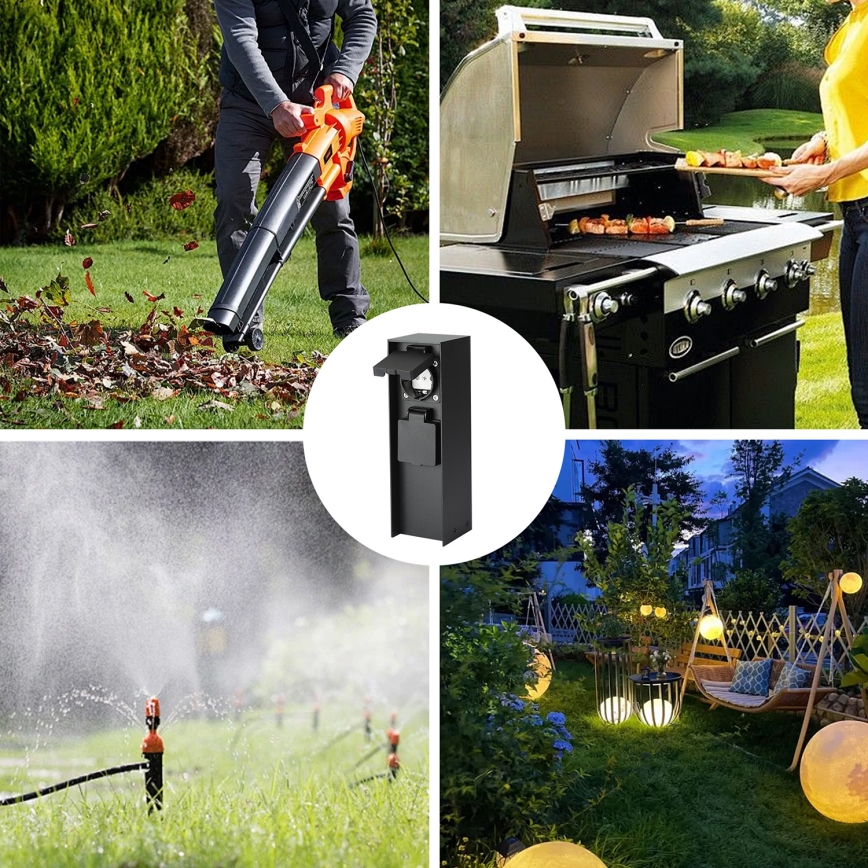 Brilagi - Väli pistikupesadega torn PILLAR 2Z SCHUKO 230V IP44 must