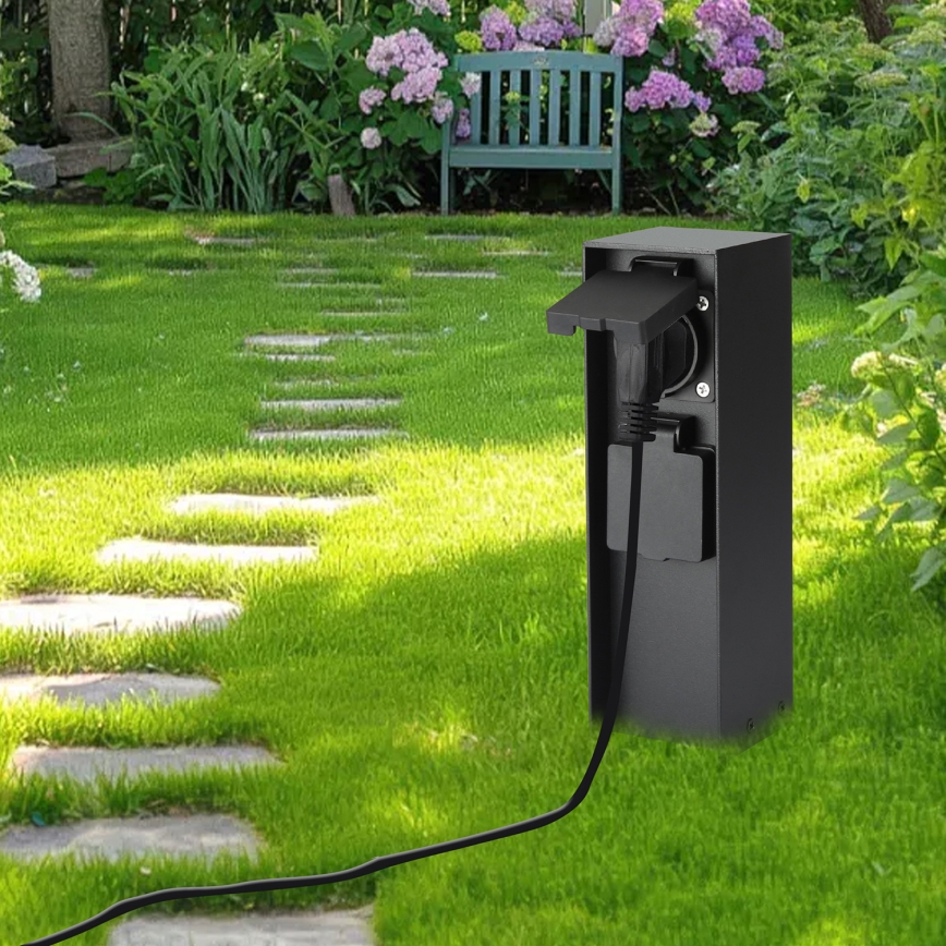 Brilagi - Väli pistikupesadega torn PILLAR 2Z SCHUKO 230V IP44 must