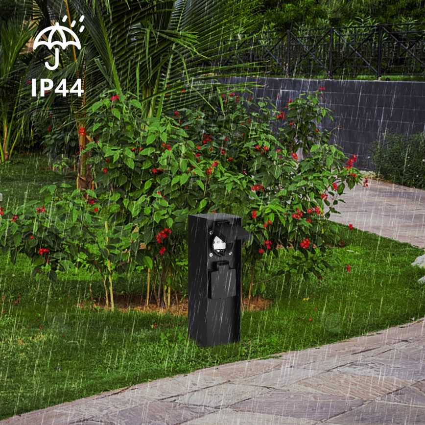 Brilagi - Väli pistikupesadega torn PILLAR 2Z SCHUKO 230V IP44 must