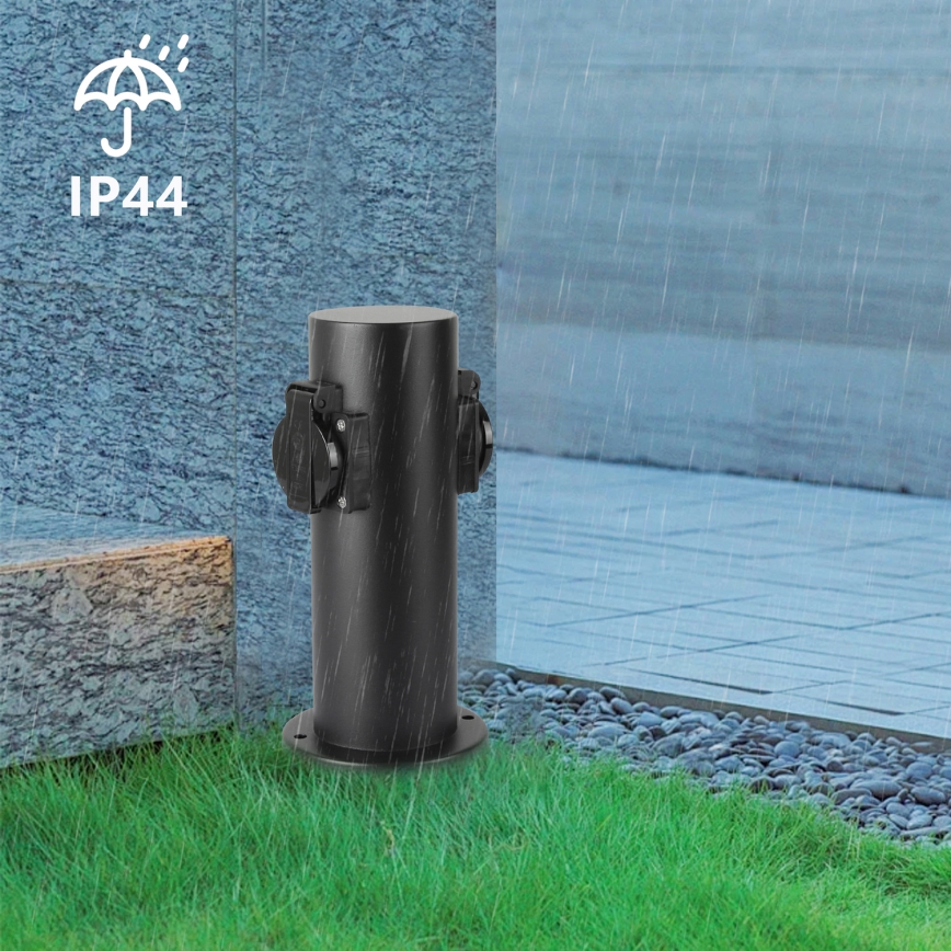 Brilagi - Väli pistikupesadega torn PILLAR 2Z SCHUKO 230V IP44 must