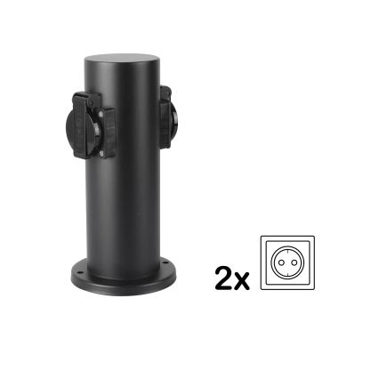 Brilagi - Väli pistikupesadega torn PILLAR 2Z SCHUKO 230V IP44 must
