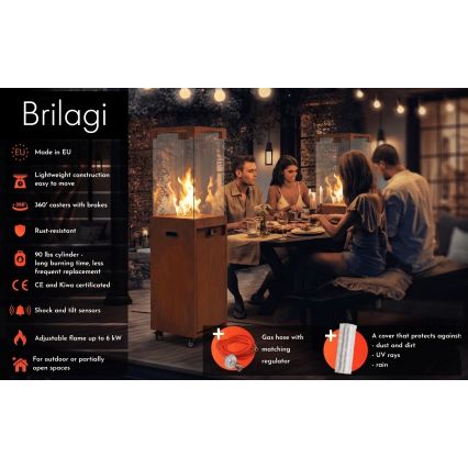 BRILAGI - Välisgaasikamin FLARO GAS 142x36 cm 8kW 1xAAA roostepruun/pruun + kaitsekate