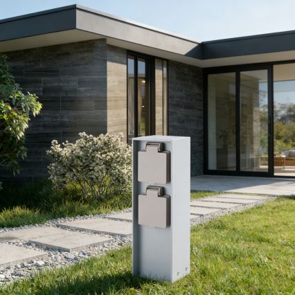 Brilagi - välipistikupost PILLAR 2Z SCHUKO 230V IP44 hõbedane