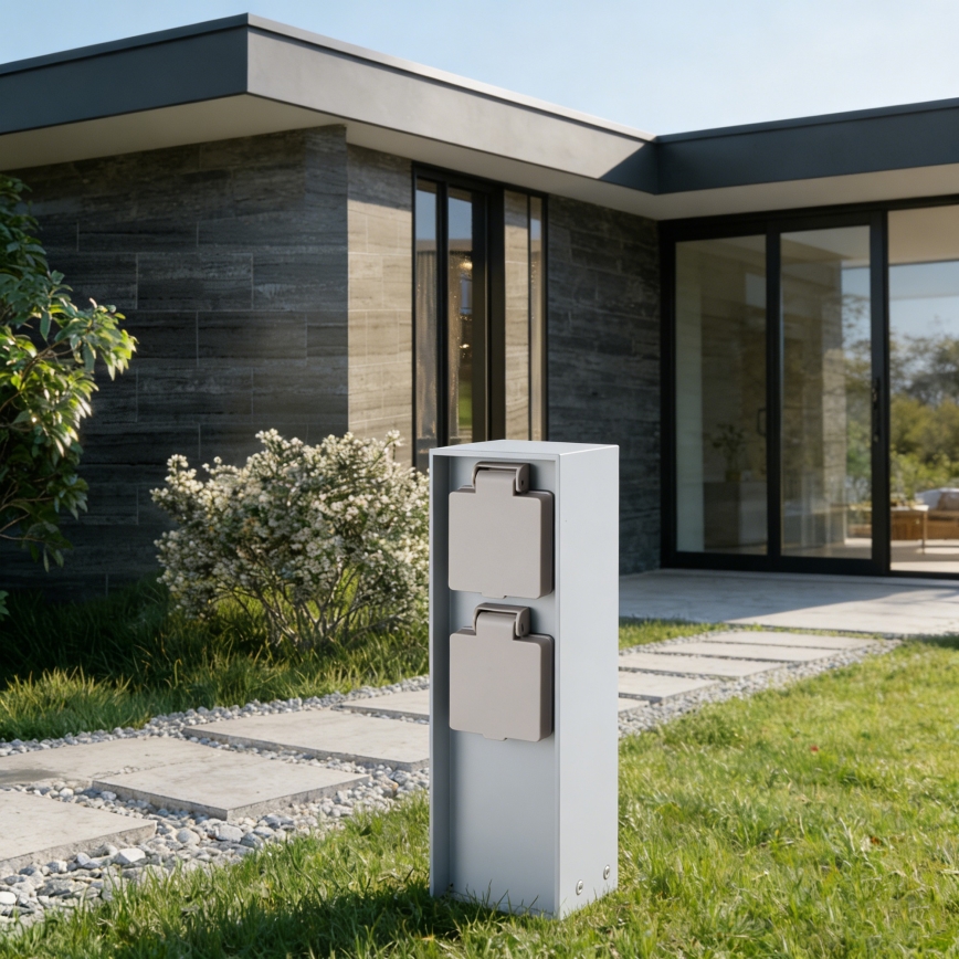 Brilagi - välipistikupost PILLAR 2Z SCHUKO 230V IP44 hõbedane