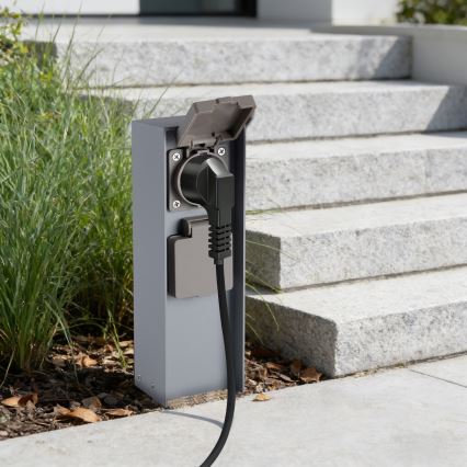 Brilagi - Välipistikupost PILLAR 2× SCHUKO 230V IP44 hõbedane
