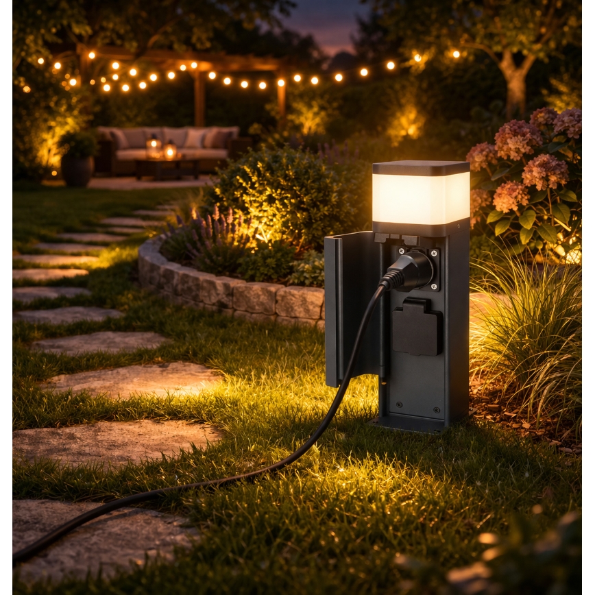 Brilagi - Välisvalgusti PILLAR kahe SCHUKO-pistikupesaga 1xG9/11W/230V IP44 antratsiit
