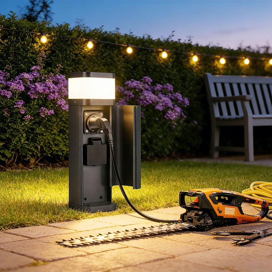 Brilagi - Välisvalgusti PILLAR kahe SCHUKO-pistikupesaga 1xG9/11W/230V IP44 antratsiit