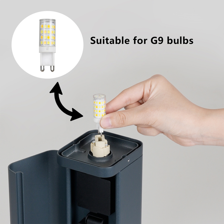Brilagi - Välisvalgusti PILLAR kahe SCHUKO-pistikupesaga 1xG9/11W/230V IP44 antratsiit