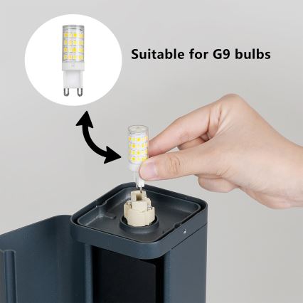 Brilagi - Välisvalgusti kahe SCHUKO-pistikupesaga PILLAR 1xG9/11W/230V IP44 antratsiit